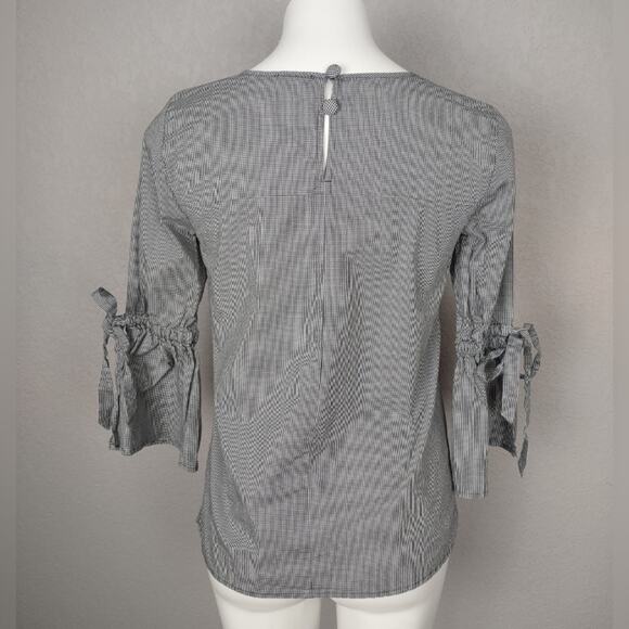 J. Crew Factory Micro Gingham Plaid Bow Sleeve Top Size XS - Picture 4 of 13
